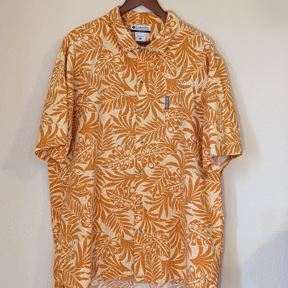 Columbia Other - Columbia Men's Tropical Palm Leaf Beachy Outdoor Hawaiian Shirt Orange Magnum